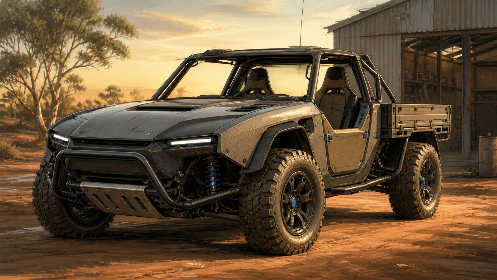 Concept artwork of a rugged futuristic utility vehicle